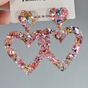🦄 Fashion Jewelry Boutique Romantic Pink Shredded Confetti Heart Shape Earrings